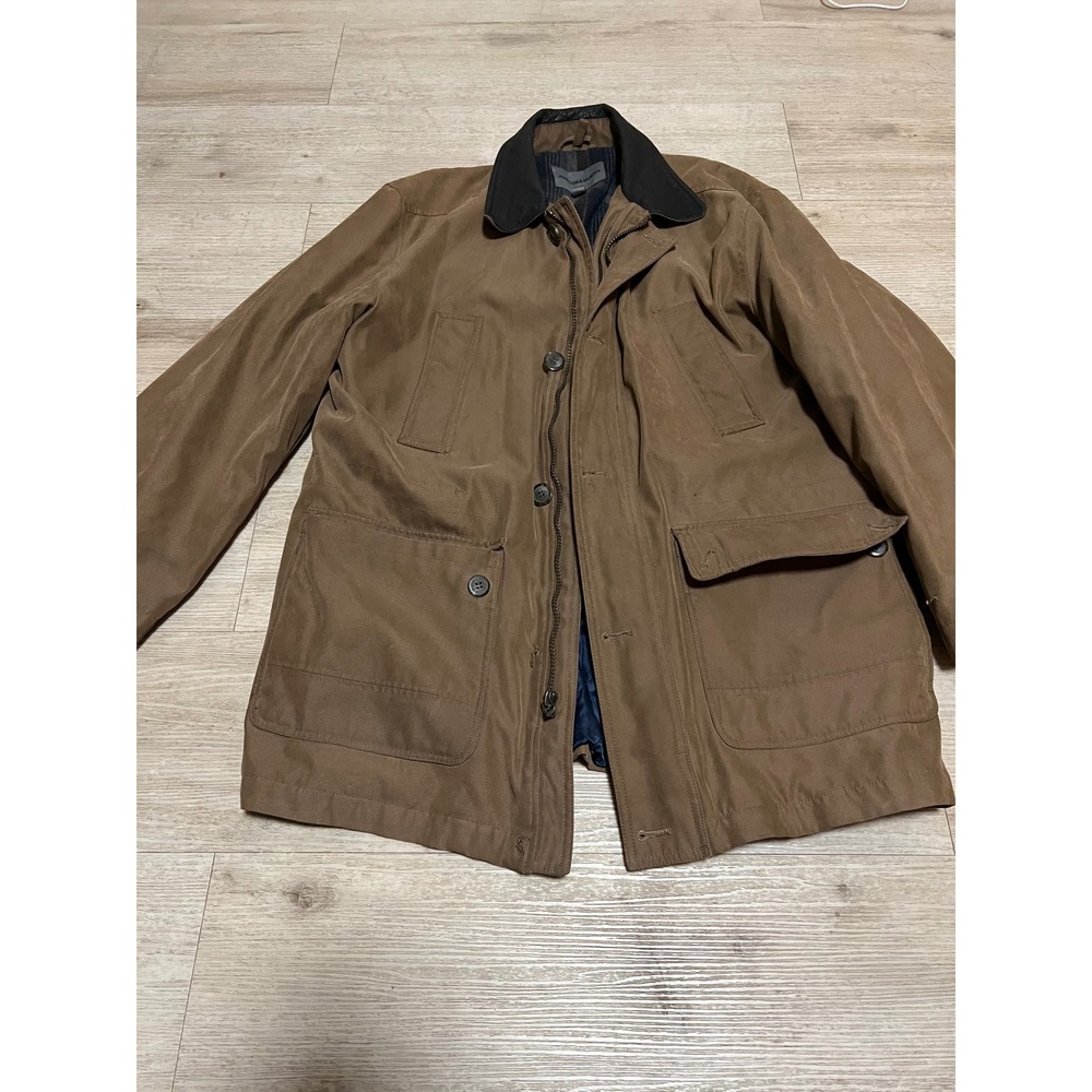 Johnston & Murphy Barn Jacket Leather Collar Flannel Lined Canvas Sz L Brown